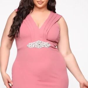 Fashion Nova Pink Sleeveless Dress with Silver Embellishment